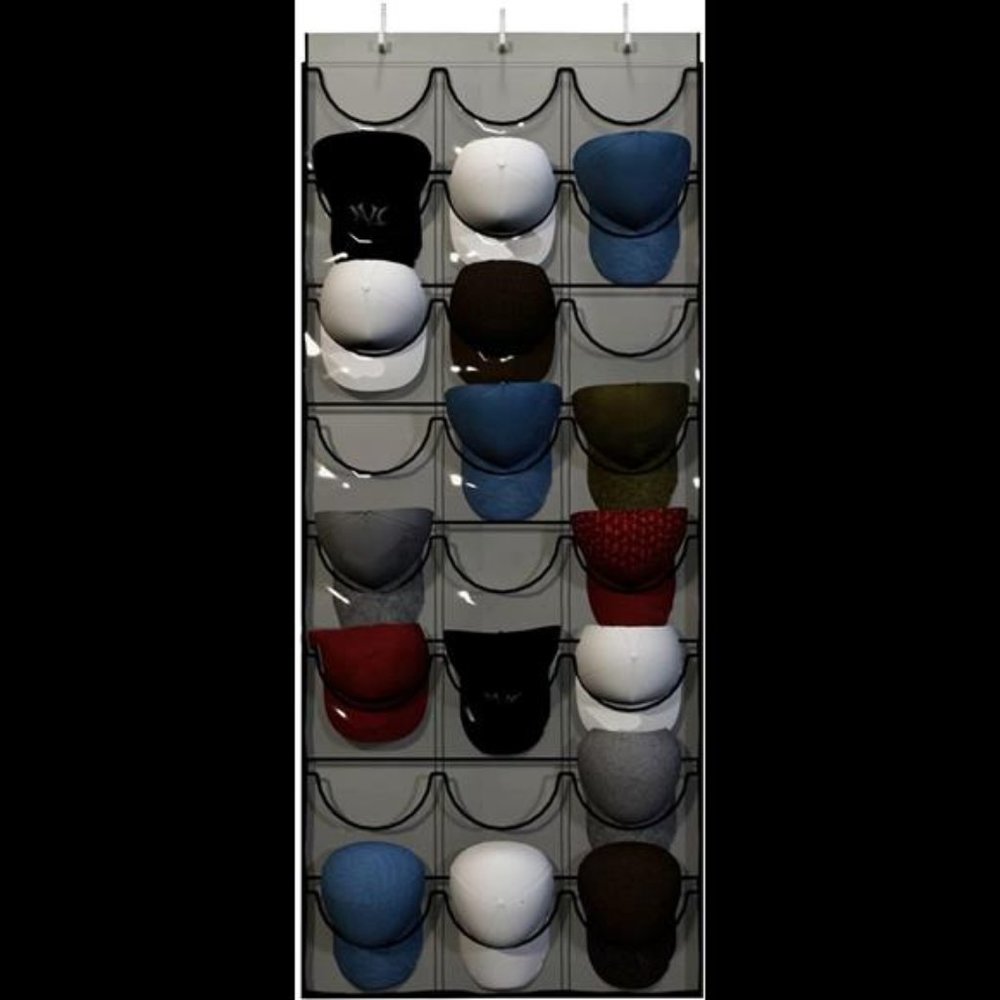 24 Pocket Over-The-Door Cap Organizer with Clear Deep Pockets to Protect